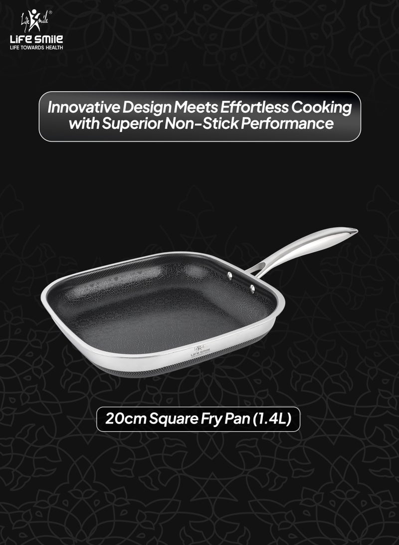 Life Smile 20cm Square Hybrid Stainless Steel Fry Pan (1.4L) – Non-Stick, Induction Bottom, Scratch-Resistant - Image 3